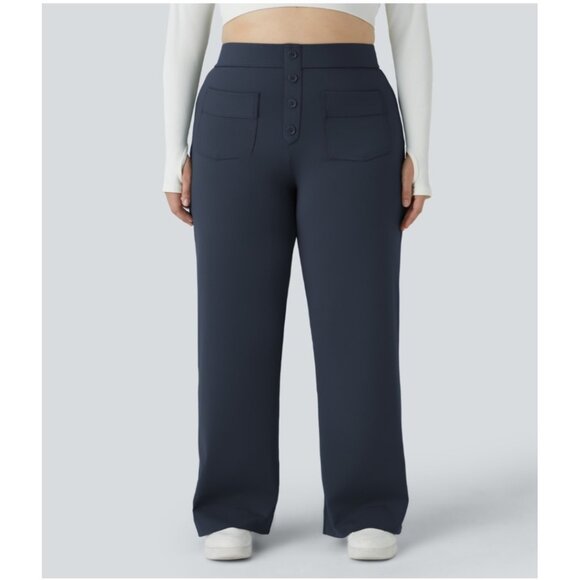 Halara Womens Sz L High Waisted Button Multiple Pockets Straight Leg Casual Pant - Picture 1 of 10